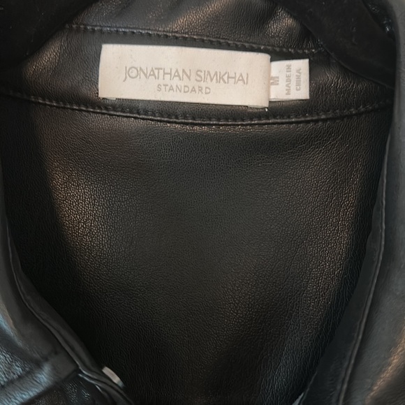 Jonathan Simkhai Standard Vegan Leather Pleated Sleeve Shirt in Black - Picture 4 of 4